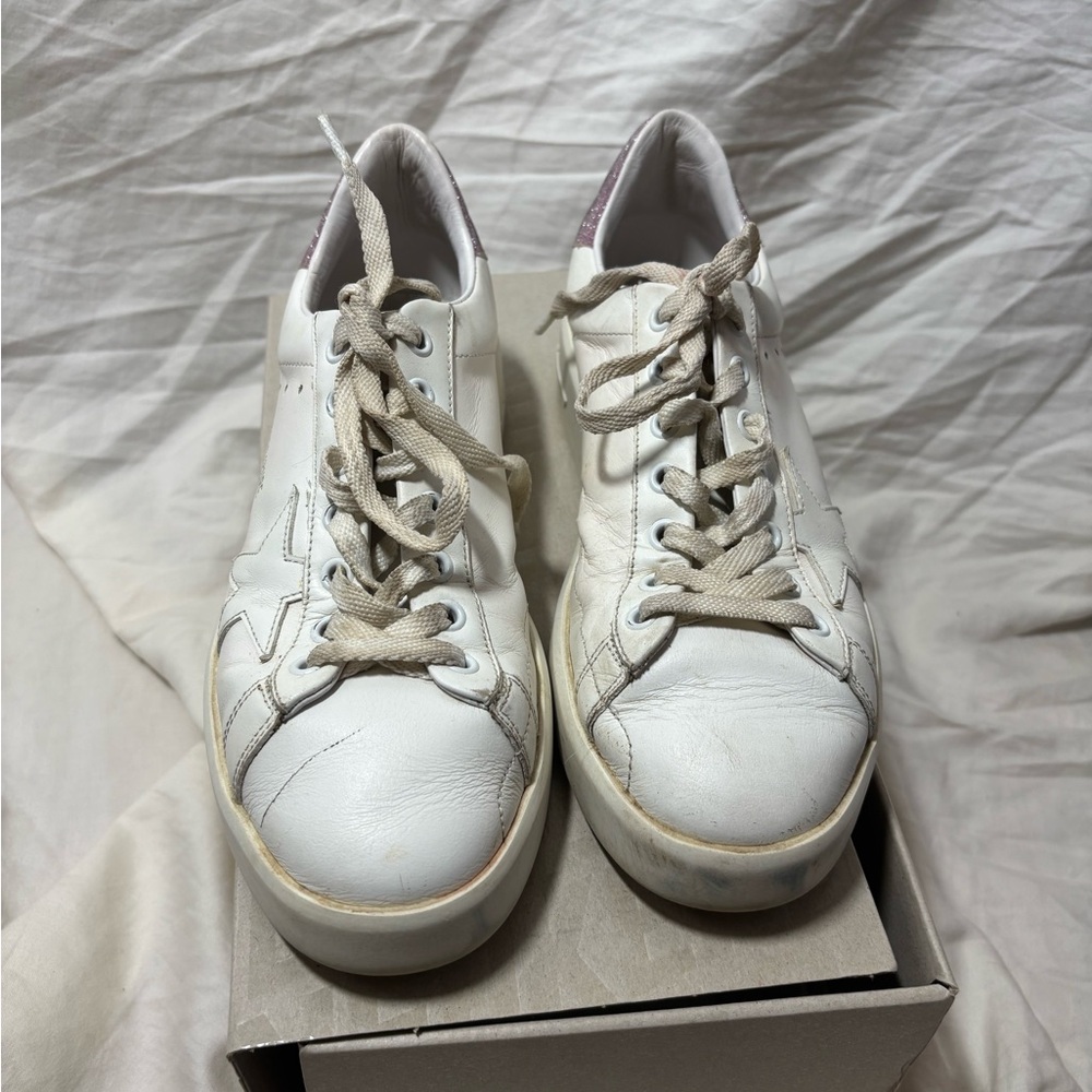 Golden Goose Cream Leather Sneakers